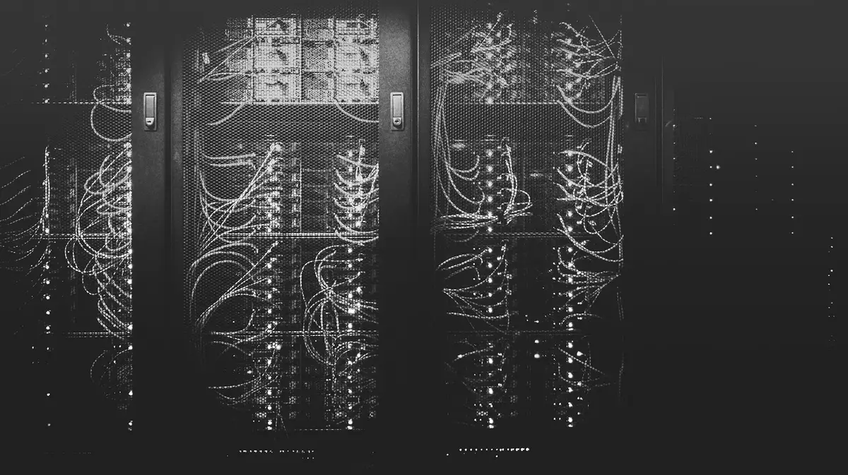 Modern server racks with illuminated cabling